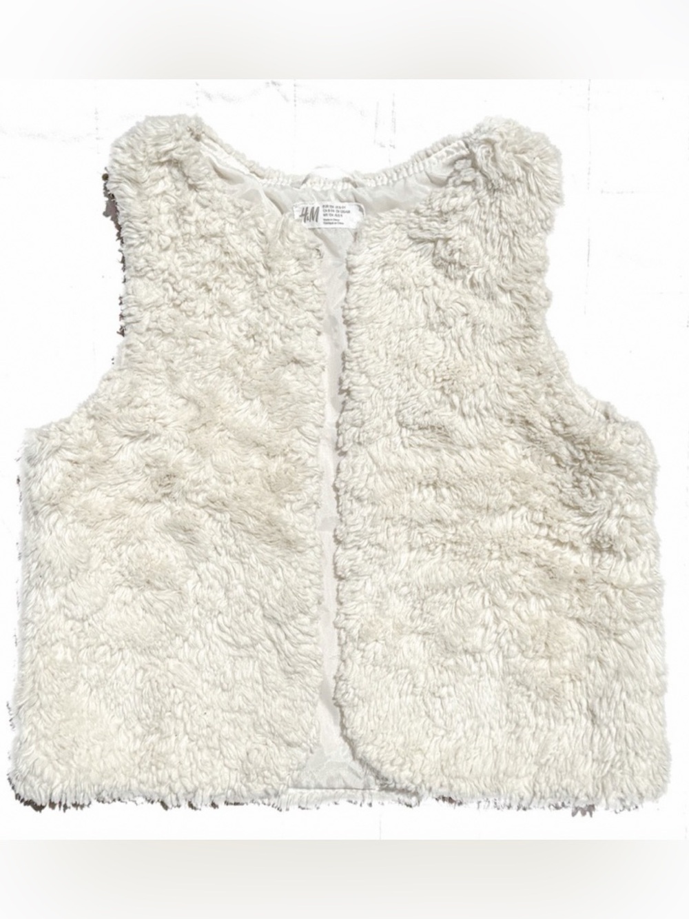 H&M Kid Girl Boy Faux Fur Cream Vest Lined Layering Off White Top Funky Fun 8 9